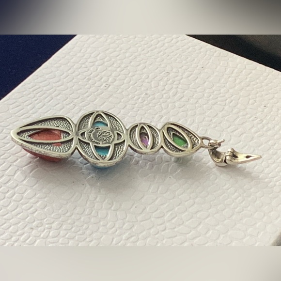 Designer NF 925 Sterling Silver Multicolor Stone Pendant  Necklace - 18” - Picture 6 of 13